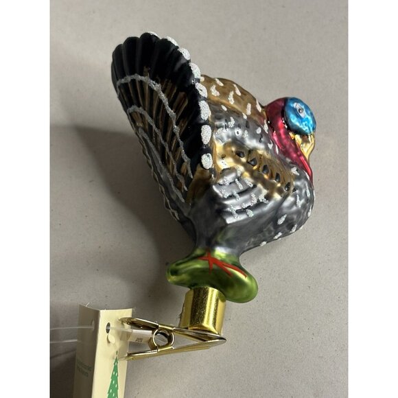 Turkey Shape Christmas Ornament Glass Blown Colorful Clip Tannenbaum Treasures - Picture 1 of 12